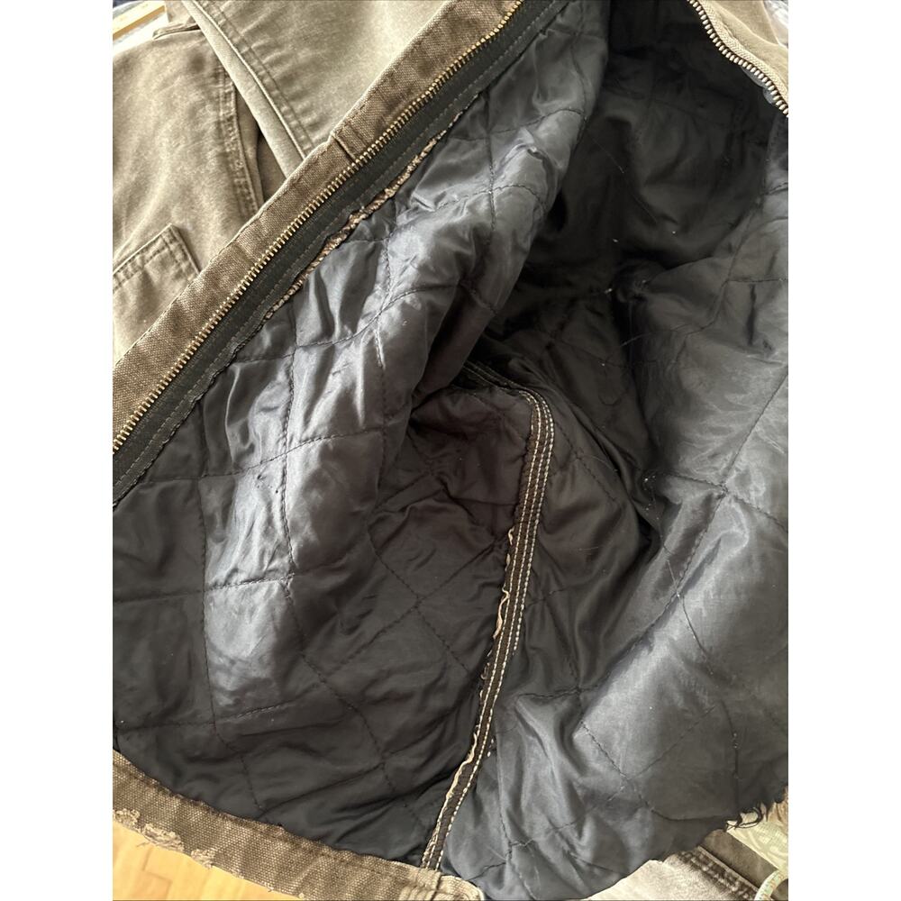 VTG Carhartt Thrashed Bibs Workwear Double Knee Duck Canvas Quilt Lined Y2K - Picture 15 of 16